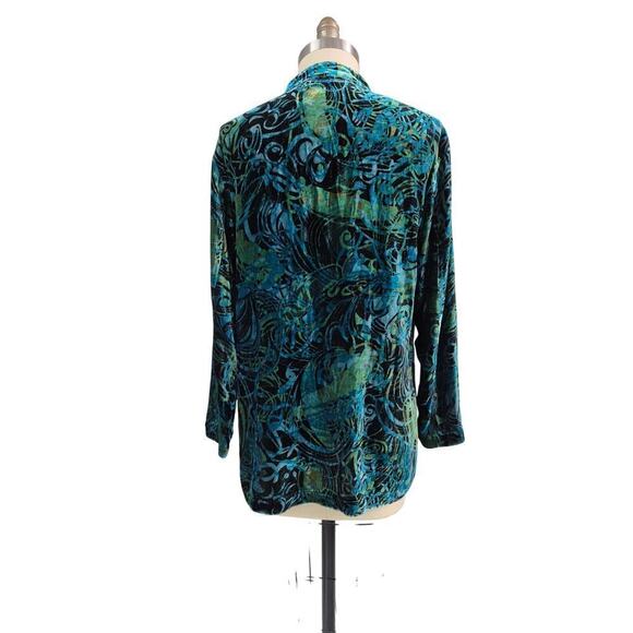 NWT $128.00. Chico's Sz 1 (M) Royal Velvet Long Oolong LS shirt Turquesa. - Picture 3 of 6